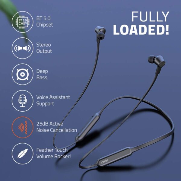 Artis BE990M Neckband Earphone with Active Noise Cancellation, Stereo Sound, Deep Bass, Hands Free Mic. IPX5 Sweat-Proof & Quick Charge